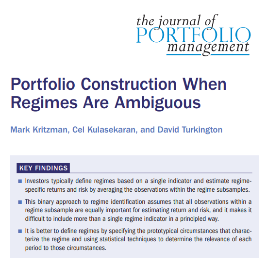 Portfolio Construction When Regimes Are Ambiguous - Journal of Portfolio Management