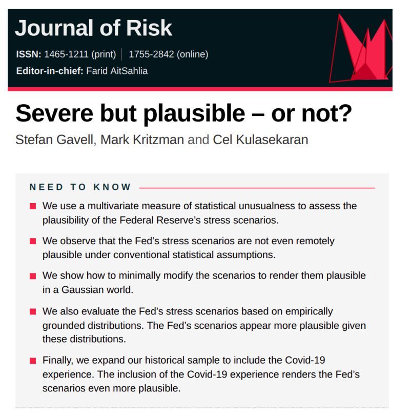 Journal of Risk: Severe but Plausible - or Not?